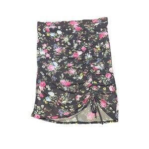 Torrid BLACK Colorful Floral Mesh Lined Pencil Skirt Drawstring Ruched Hem Sz 1X
